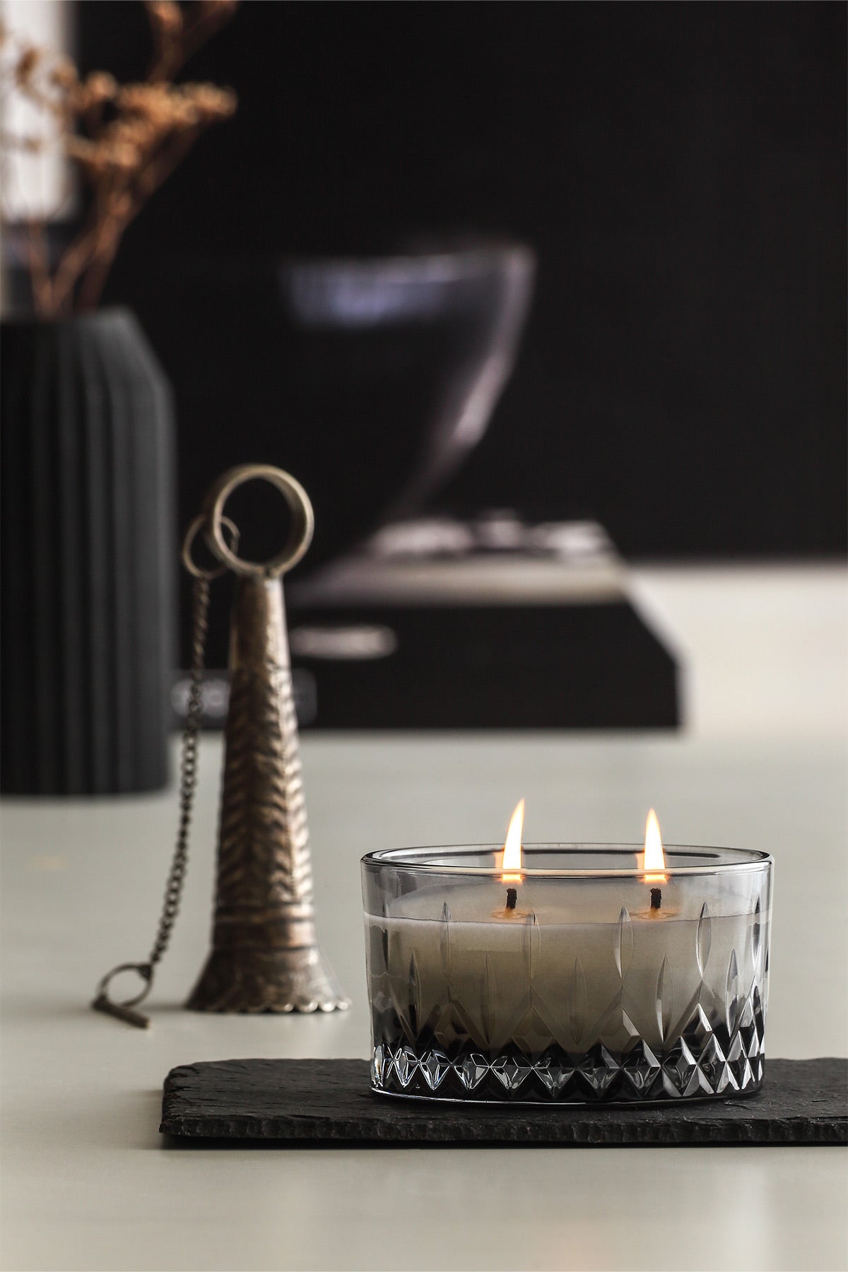Dark Pastel Antrasit - Vanilya Kokulu Çift Fitilli Mum 130 g.